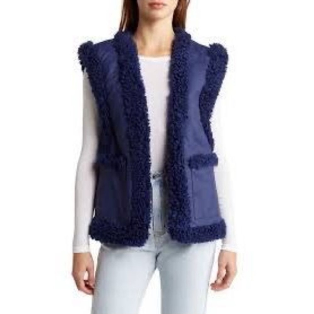 WeWoreWhat Sherpa Plush Reversible Vest NEW Size Medium Cobalt Blue